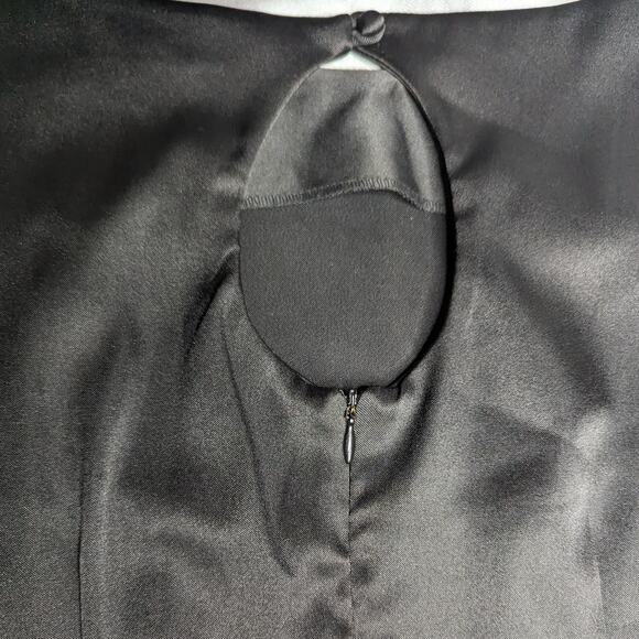 Vtg 1990s CDC Black Satin Floral Micro Beaded Sleeveless Mini Sheath Dress 10 - Picture 4 of 6